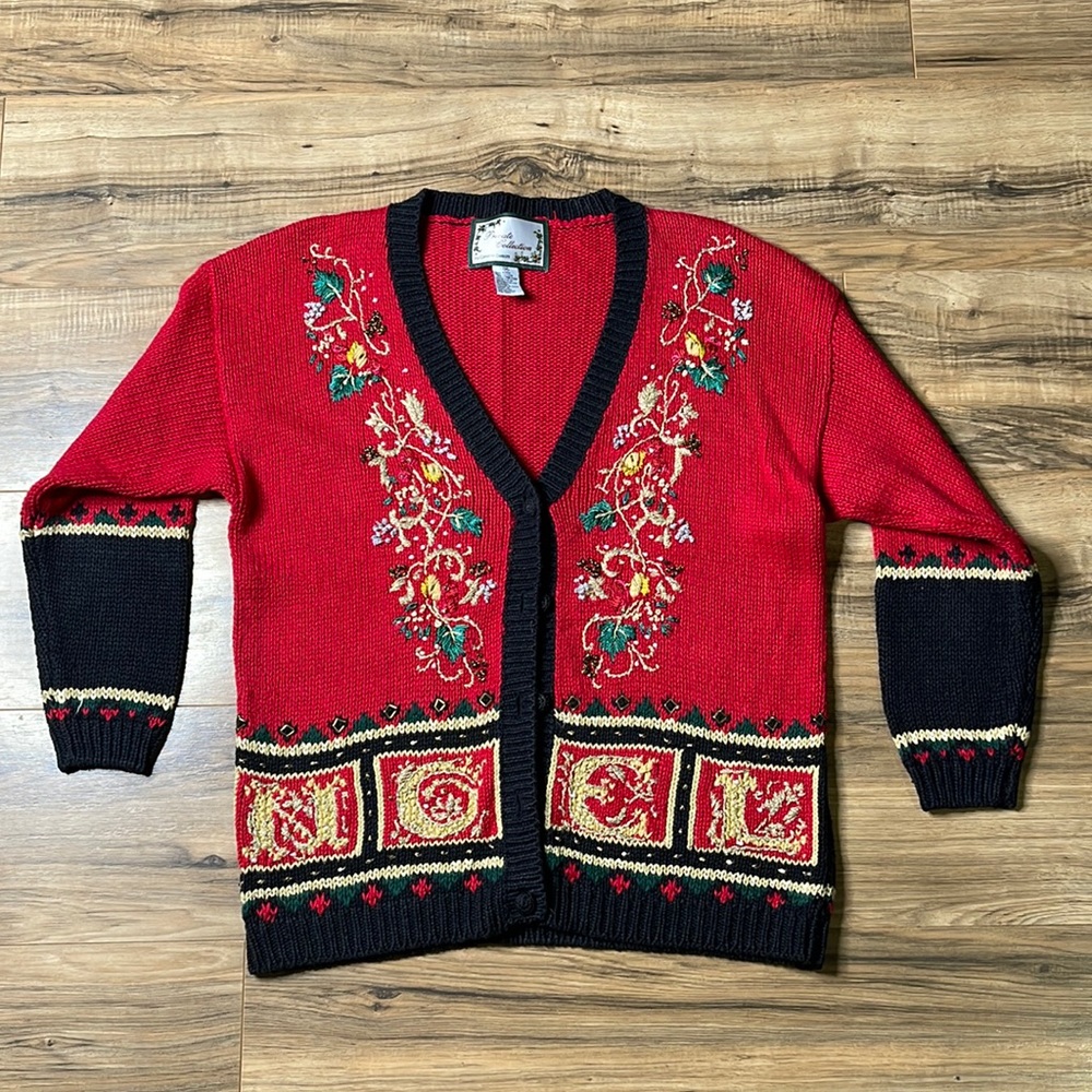 Private Collection Button Front Long Sleeve Granny Christmas Cardigan Sweater